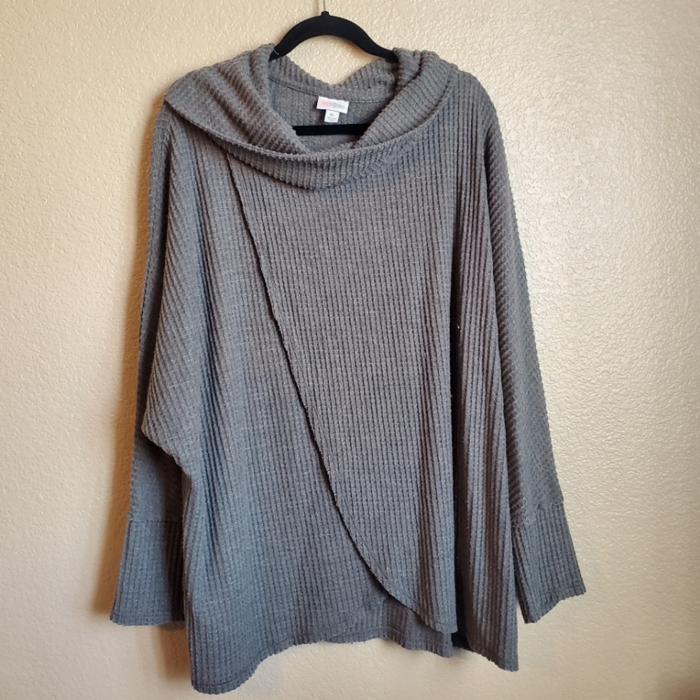 LuLaRoe Kristen Cowlneck Sweater Gray Waffle Knit XL
